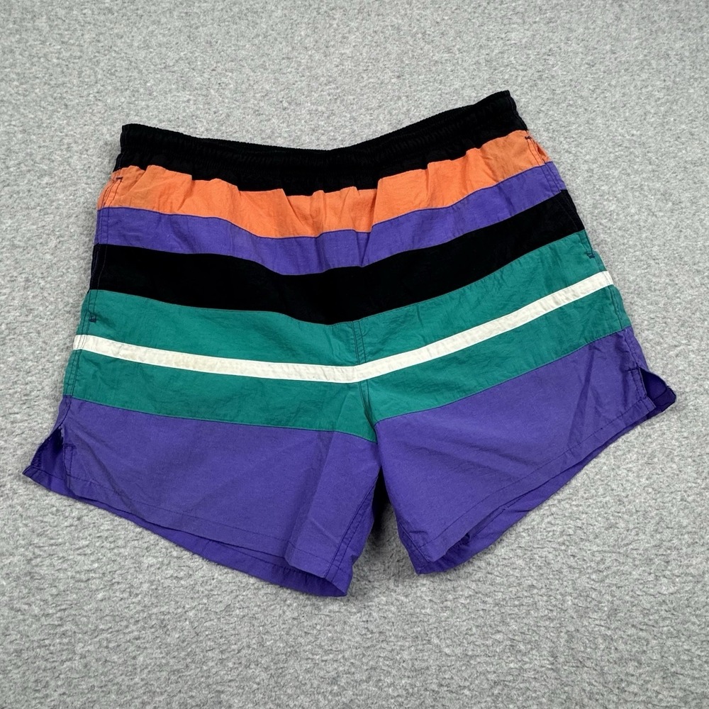 Vtg St. John's‎ Bay Color Block Swim Trunks Medium Retro Surf Beach Vacation 80s
